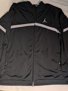 Jordan Black Hooded Windbreaker with White Stripe